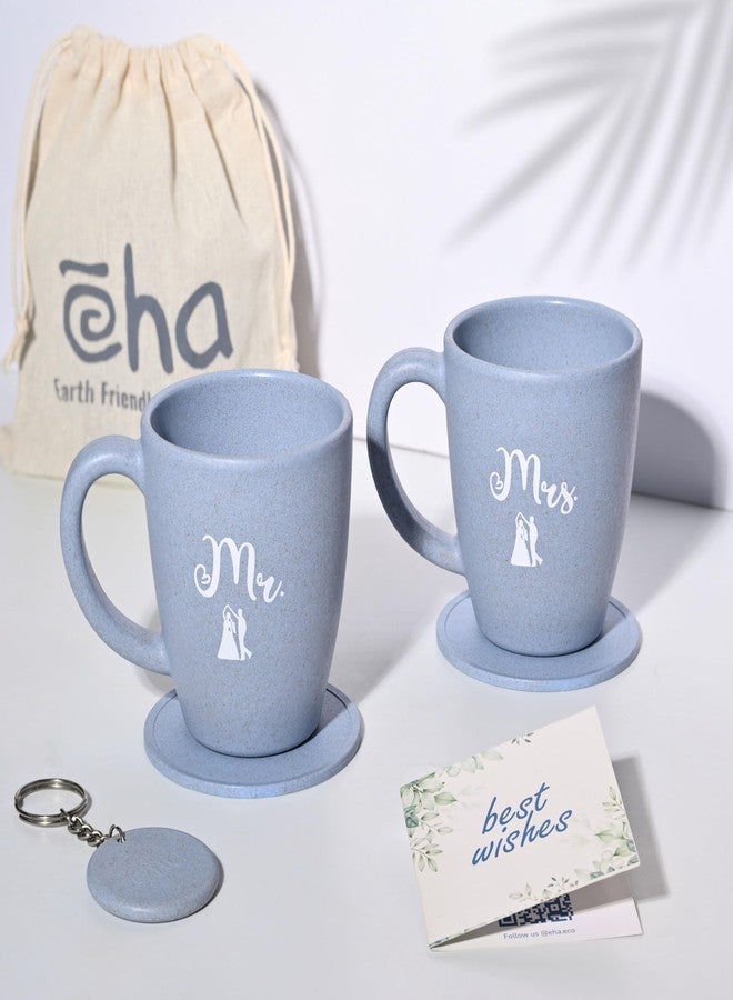 Eha Earth-Friendly Mr & Mrs Classic Coffee Mugs for Couple | Best Wedding Gift | Couple Gifts for Wedding| Gifts for Women | Set of 2 | 300 ml | Coffee Mug | Made with Rice Husk| Azure - Image 1